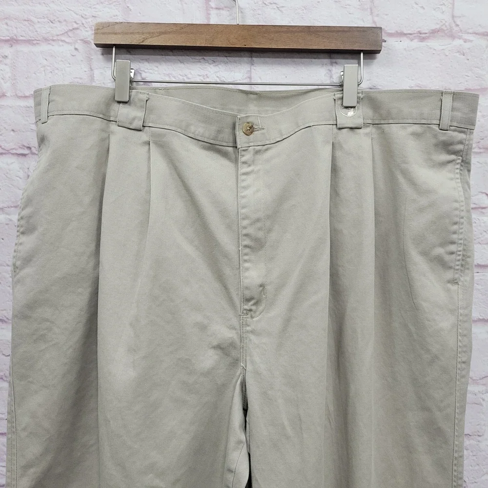 VTG Duck Head Khaki Chino Pants Men 46x32 Pleated Straight Slacks Preppy Classic